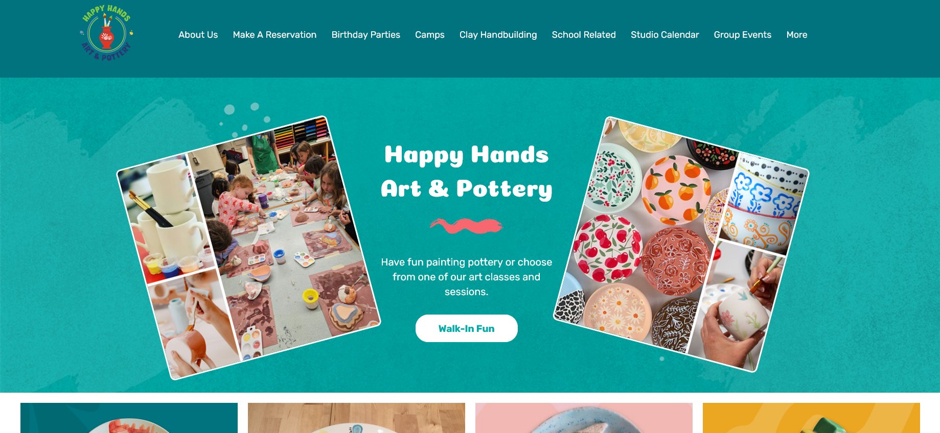 Screenshot of the Happy Hands Pottery website