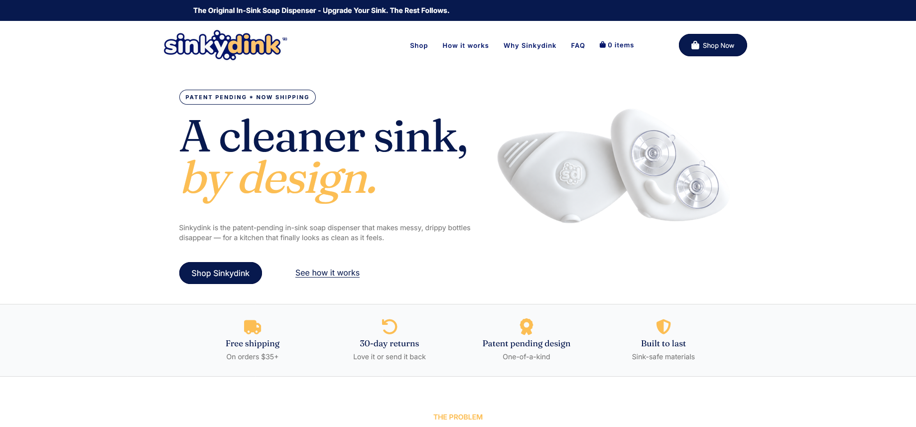 Screenshot of the Sinkydink website